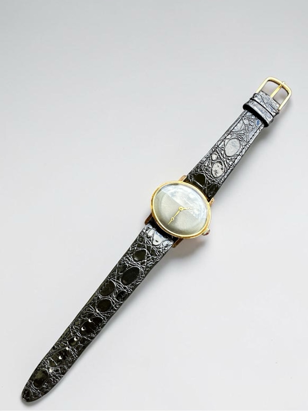 Vintage Schiaparelli Mechanical Watch Black Dial Cabochon Crown - Working - Picture 12 of 12